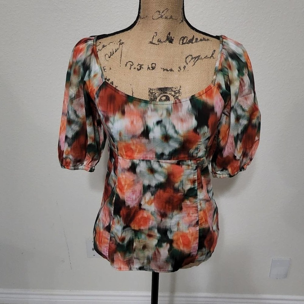J.‎ Crew Liberty watercolor squareneck puffed sleeve top size 2